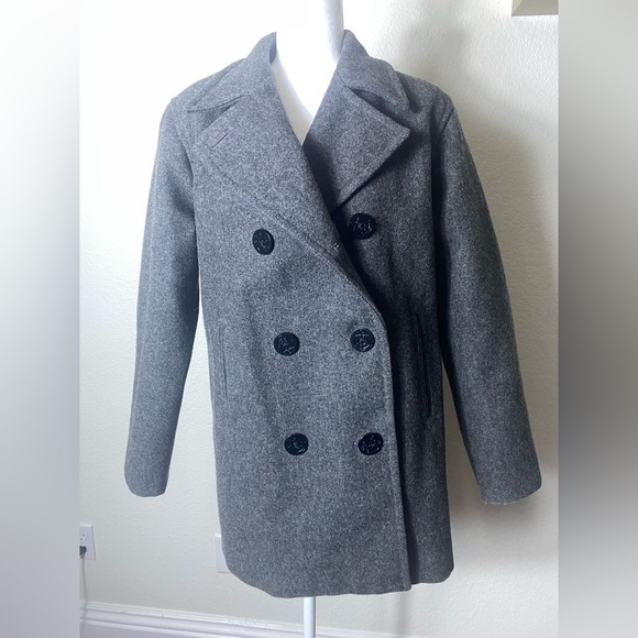 Vintage 80s Marvin Richards Gray Wool Six Button Coat sz 10 - Picture 1 of 11